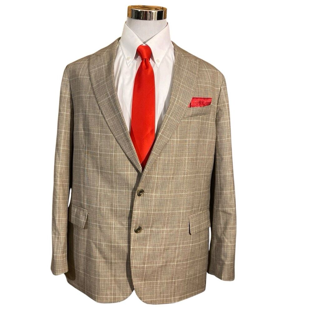 Luxury Sport Coat Blazer Windowpane Mens Size 46 Classic Gray Linen Wool Jacket